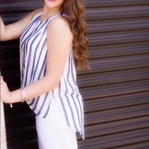 Striped high low tank top